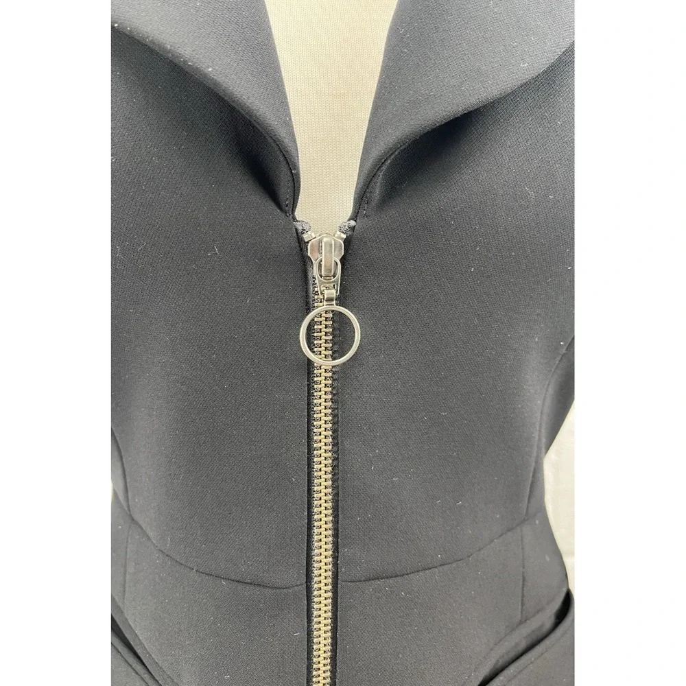 ALEXIS Zipper Blazer Small Black O Ring Structured Jacket Career Interview